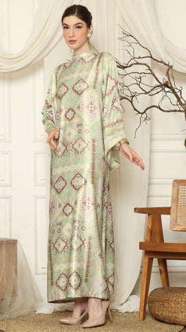 Olive Ikat Gold Long Sleeve Dress