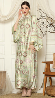 Olive Ikat Gold Long Sleeve Dress