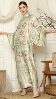 Olive Ikat Gold Long Sleeve Dress