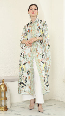 Green Flower Button Kaftan