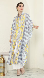 Yellow Grey Button Kaftan