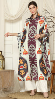 Brown Ikat Button Kaftan