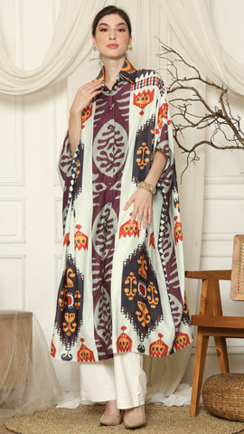 Brown Ikat Button Kaftan