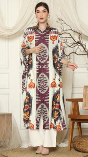 Brown Ikat Button Kaftan