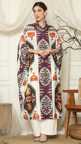 Brown Ikat Button Kaftan