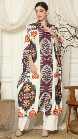 Brown Ikat Button Kaftan