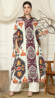 Brown Ikat Button Kaftan