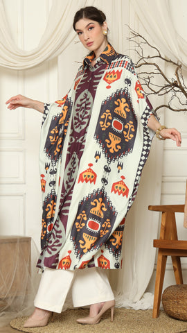 Brown Ikat Button Kaftan