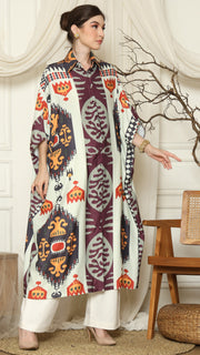 Brown Ikat Button Kaftan