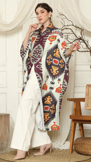 Brown Ikat Button Kaftan