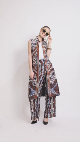 Brown Kanzi Batik Vest Set with Pants