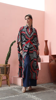 Black Red Batik Button Kaftan