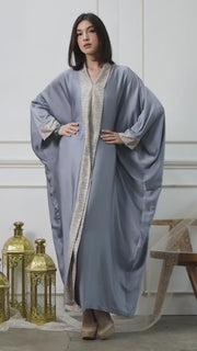 Dusty Blue Plain Long Sleeve Tapis Kaftan