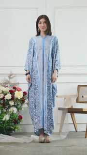 Blue Kanzi Long Sleeve Tribal Kaftan.