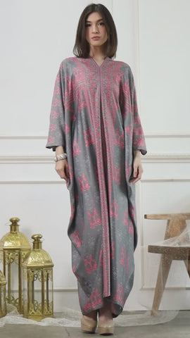 Grey Long Sleeve Songket Kaftan