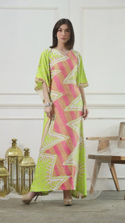 Lime Short Sleeve Batik Kaftan