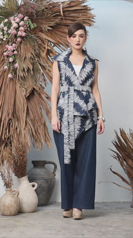 Blue Vest Overlay Ikat with Belt