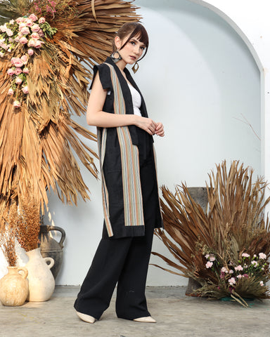 Brown Stripe Ikat Kimono