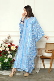 Blue Kanzi Long Sleeve Tribal Kaftan.