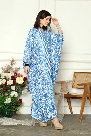 Blue Kanzi Long Sleeve Tribal Kaftan.