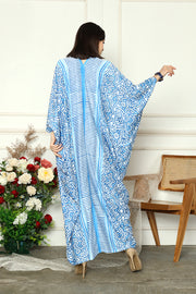 Blue Kanzi Long Sleeve Tribal Kaftan.