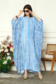 Blue Kanzi Long Sleeve Tribal Kaftan.