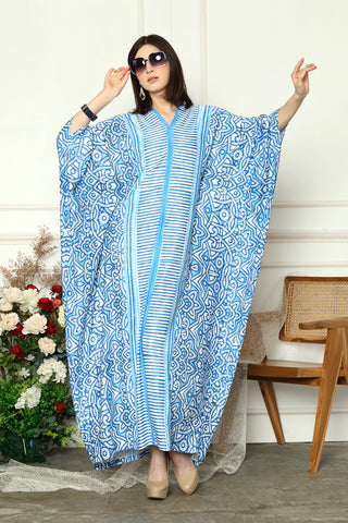 Blue Kanzi Long Sleeve Tribal Kaftan.