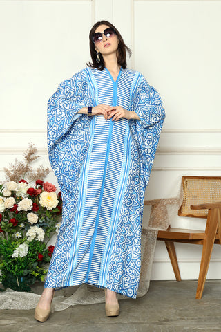 Blue Kanzi Long Sleeve Tribal Kaftan.