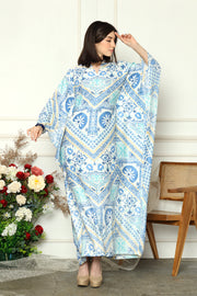 Blue Kanzi Long Sleeve Geometric Kaftan.