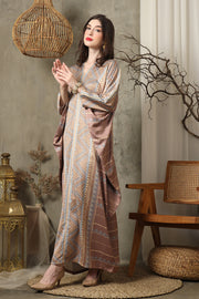 Brown Zigzag Ikat Long Kaftan