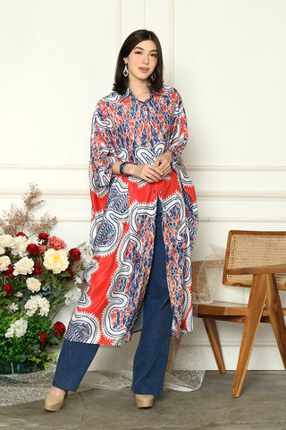 Red Batik New Button Kaftan