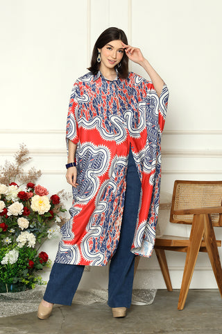 Red Batik New Button Kaftan