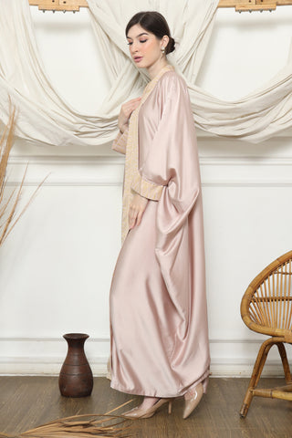 Dusty Pink Songket Kebaya Plain Kaftan.