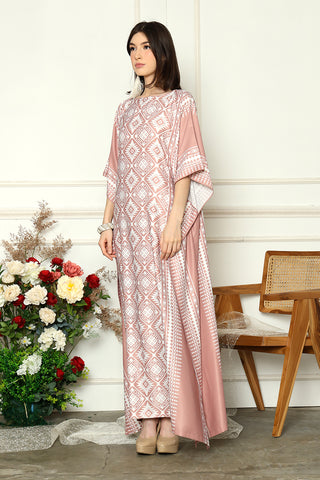 Coral Pink Short Sleeve Songket Kaftan