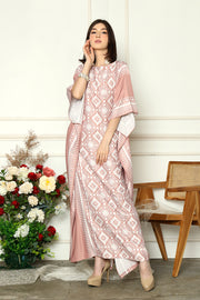 Coral Pink Short Sleeve Songket Kaftan