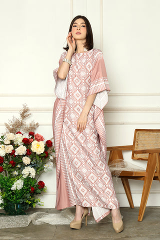 Coral Pink Short Sleeve Songket Kaftan