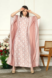 Coral Pink Short Sleeve Songket Kaftan