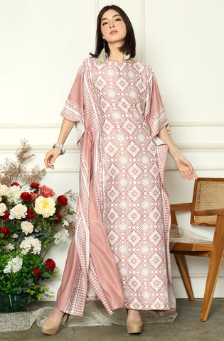 Coral Pink Short Sleeve Songket Kaftan