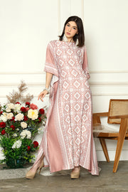 Coral Pink Short Sleeve Songket Kaftan