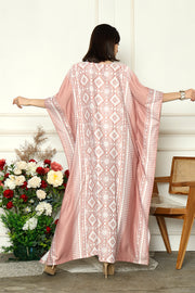 Coral Pink Short Sleeve Songket Kaftan