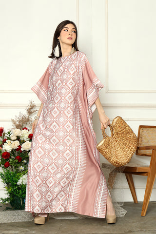 Coral Pink Short Sleeve Songket Kaftan