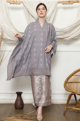 Ash Grey Ikat V-neck Sarong Set