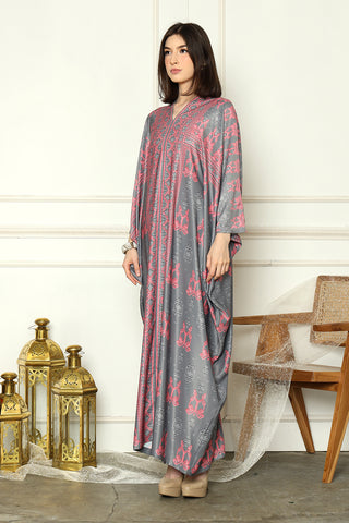 Grey Long Sleeve Songket Kaftan