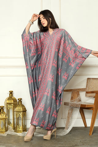 Grey Long Sleeve Songket Kaftan