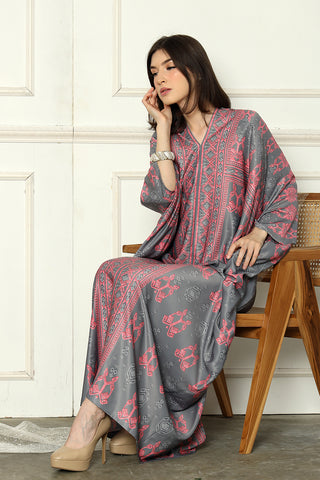 Grey Long Sleeve Songket Kaftan