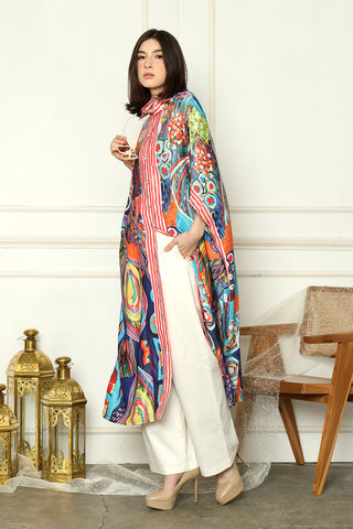 Red Stripe Abstract New Button Kaftan