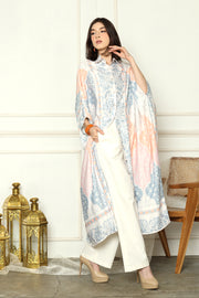 White Geometric 3/4 Sleeve Abstract Collared New Kaftan