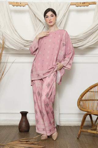 Pink Ikat R-neck Pants Set