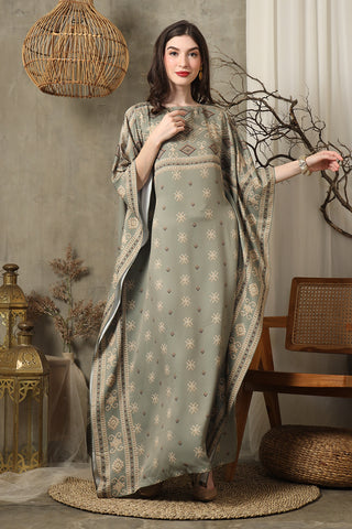 Army Green Ikat Short Kaftan