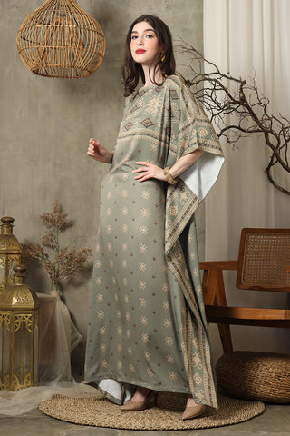 Army Green Ikat Short Kaftan